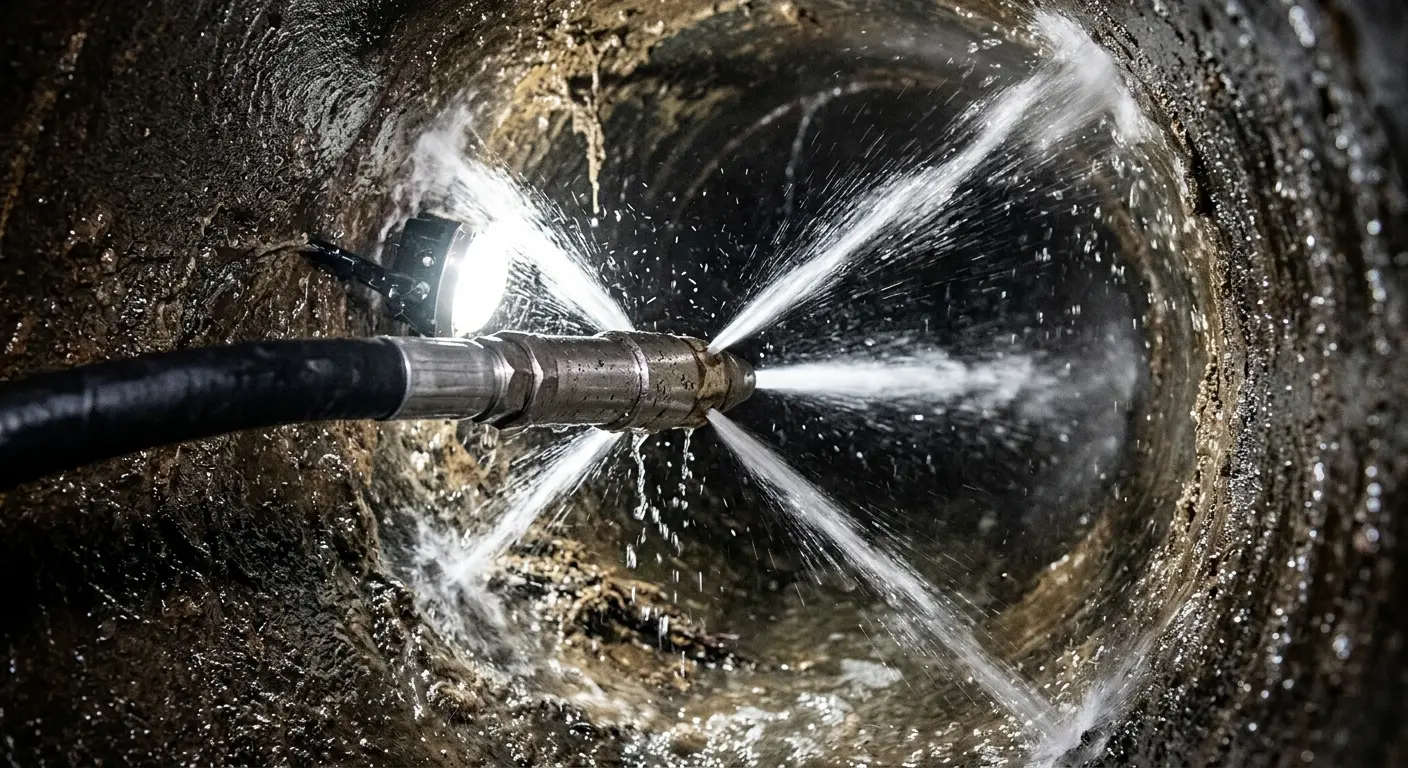 High-pressure hydro jetting nozzle cleaning sewer pipe for Storm Drain Cleaning in Barnesville